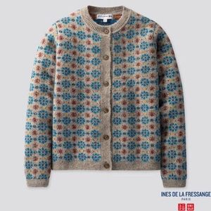 NWT Uniqlo IDLF Jacquard Alpaca Wool Cardigan Ines de la Fressange Beige/Taupe
